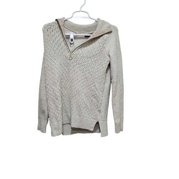 Tommy Hilfiger Beige Cable Knit Quarter Zip Sweater S - Picture 1 of 10